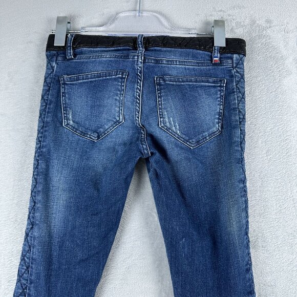 Etienne Marcel Skinny Jeans Zip Moto Leather Waist Womens 26 Medium Wash Blue - Picture 4 of 13